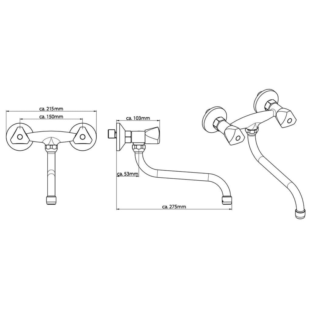 SCHÜTTE 2-Handle Wall Sink Mixer CESTI Chrome - Bend