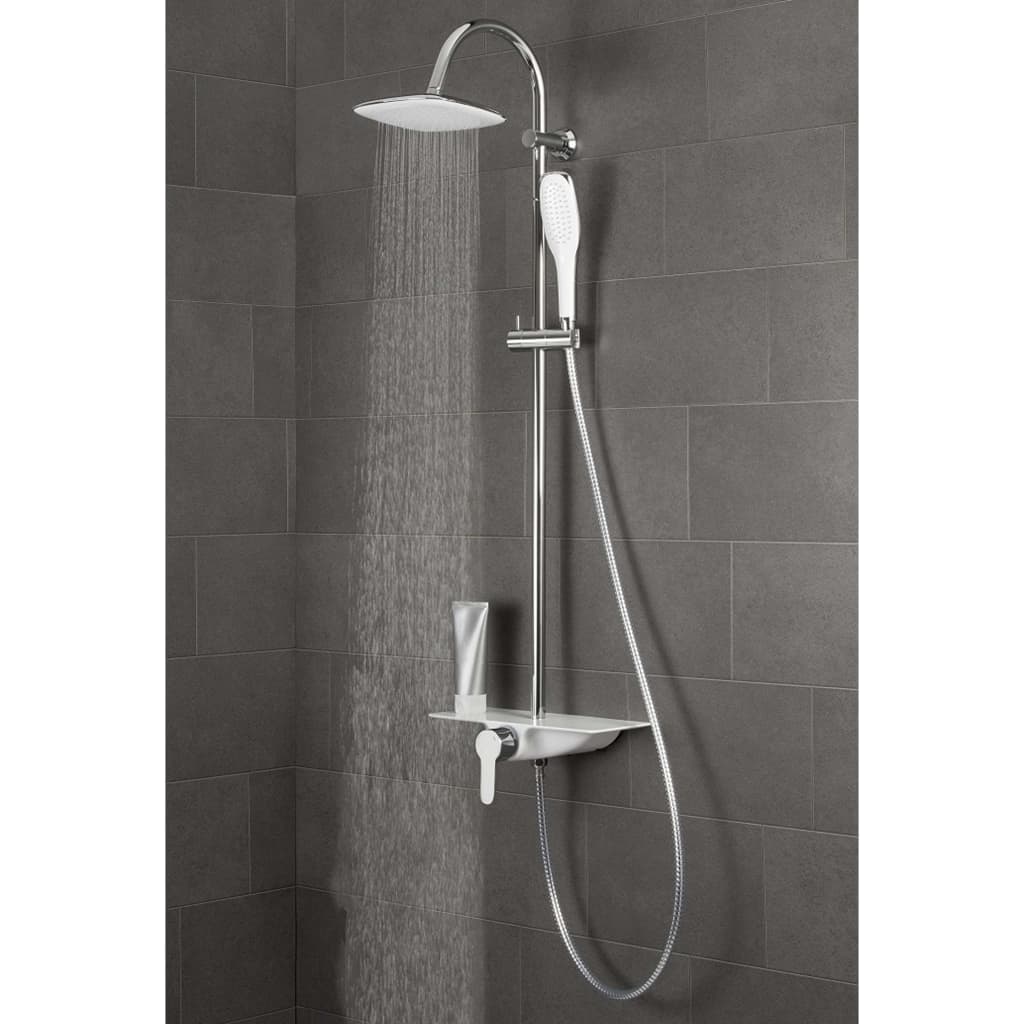 SCHÜTTE Chrome-White Shower Set with Mixer and Tray - Bend