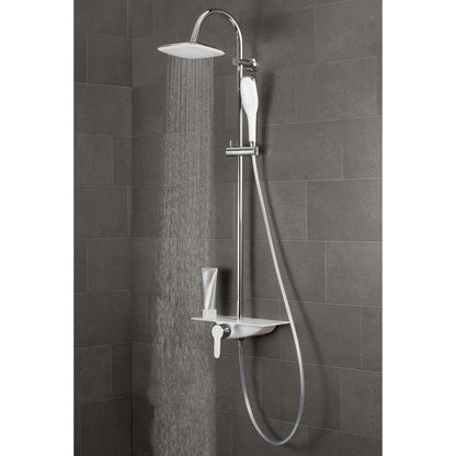 SCHÜTTE Chrome-White Shower Set with Mixer and Tray - Bend