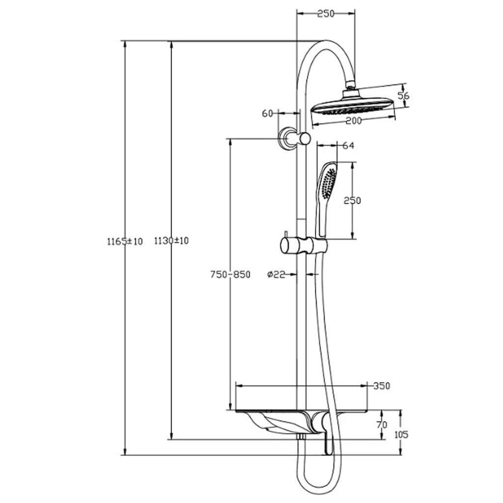 SCHÜTTE Chrome-White Shower Set with Mixer and Tray - Bend