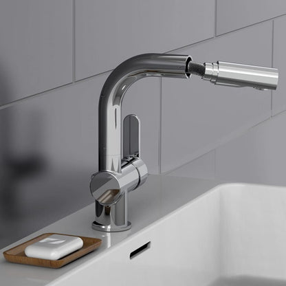 SCHÜTTE Basin Mixer with Pull-Out Spray LONDON Chrome - Bend