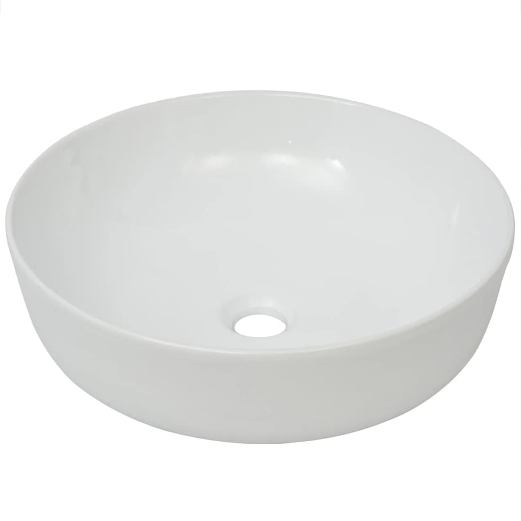 Round Ceramic Basin, White