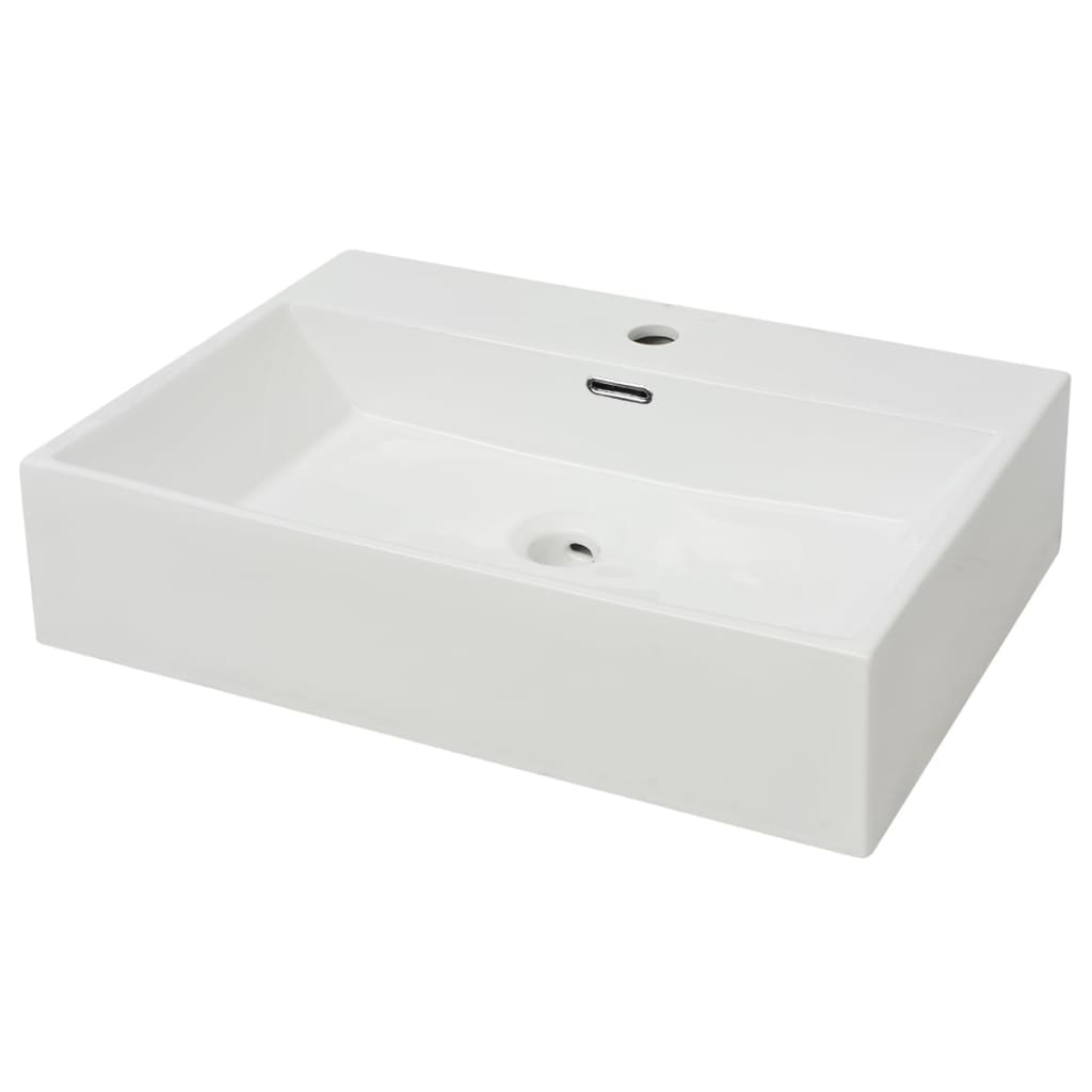 Ceramic Wash Basin with Faucet Hole in White - Bend