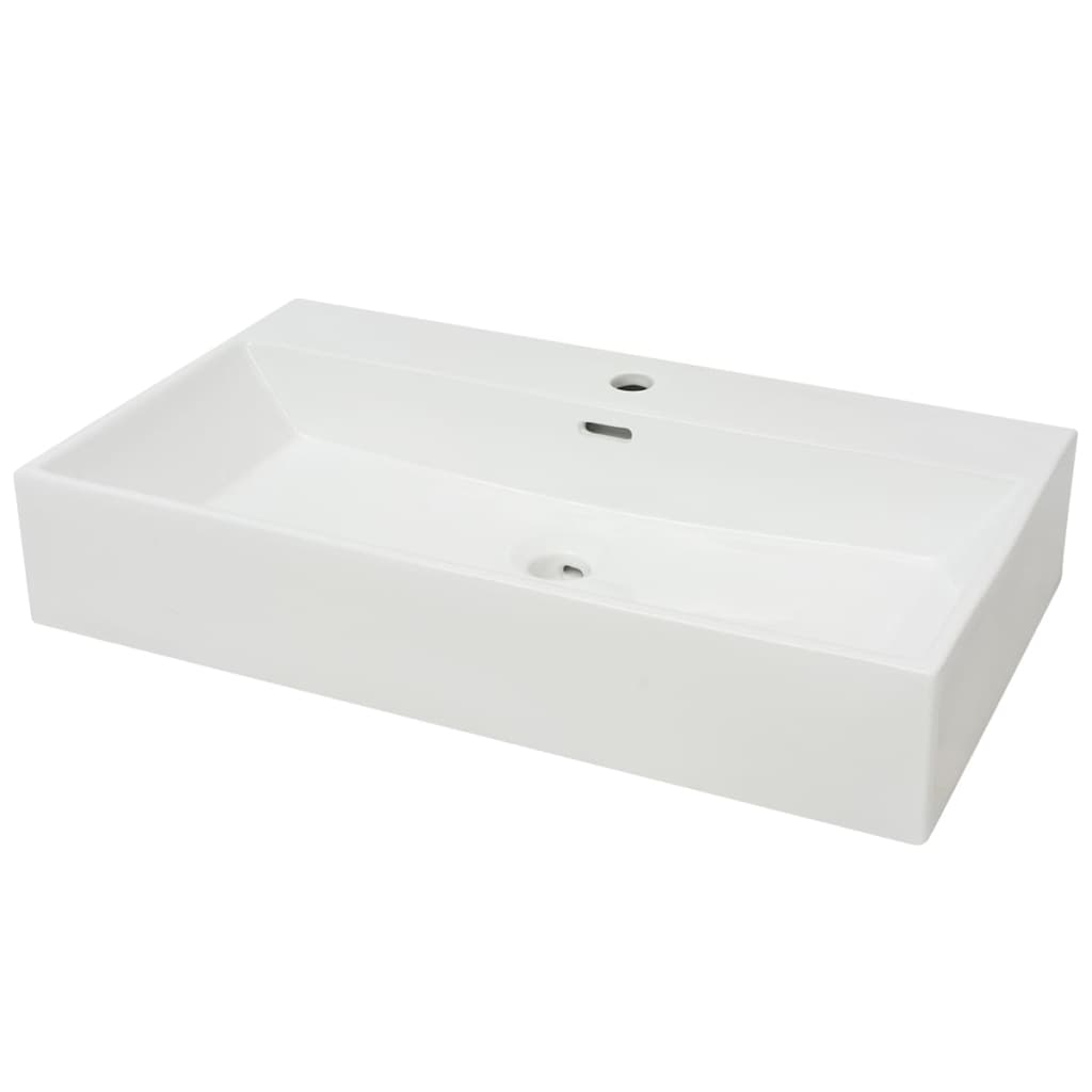 White Ceramic Basin with Faucet Hole - Bend