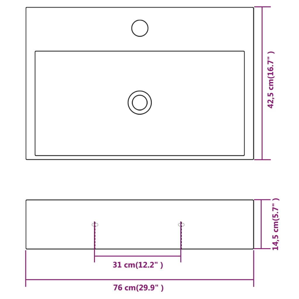 White Ceramic Basin with Faucet Hole - Bend