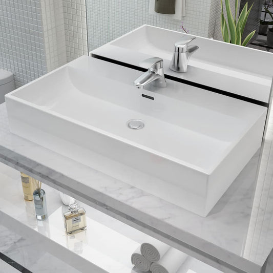 White Ceramic Basin with Faucet Hole