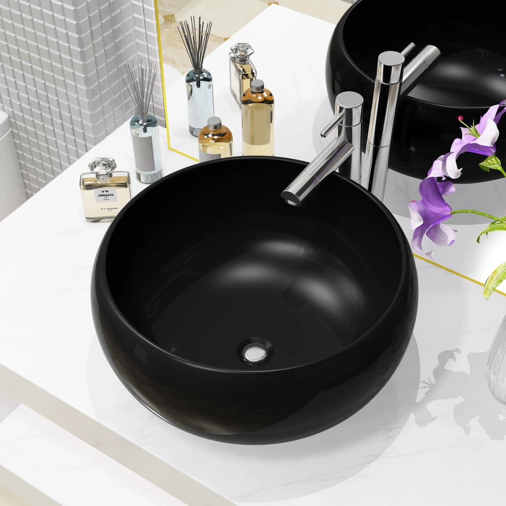 Black Ceramic Round Basin for Stylish Bathrooms - Bend