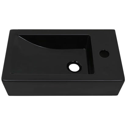 Black Ceramic Rectangular Basin with Faucet Hole - Bend