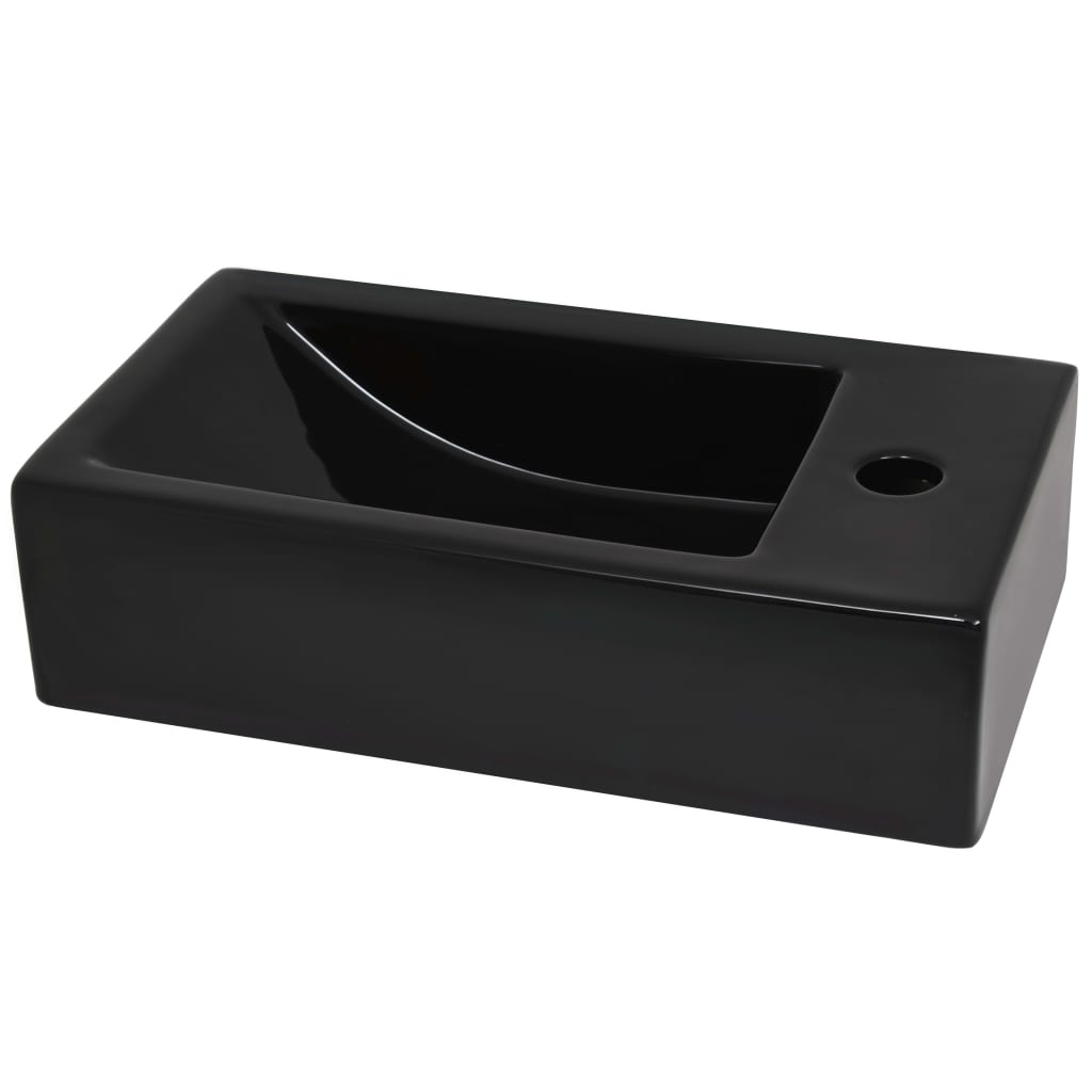 Black Ceramic Rectangular Basin with Faucet Hole - Bend