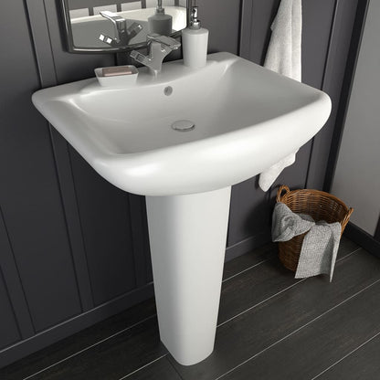 Freestanding Basin with Pedestal Ceramic White 580x470x200 mm - Bend