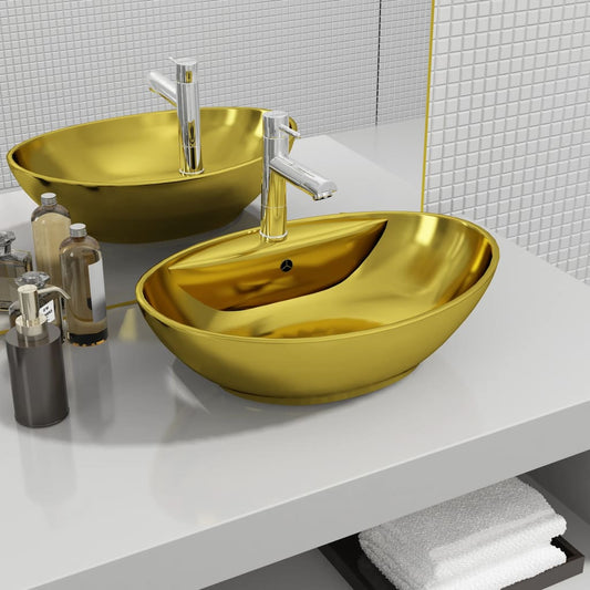 Wash Basin with Overflow 58.5x39x21 cm Ceramic Gold