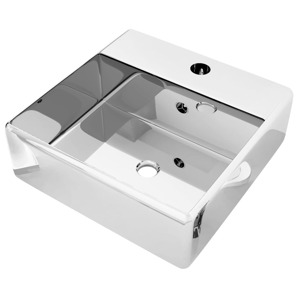 Wash Basin with Overflow 41x41x15 cm Ceramic Silver