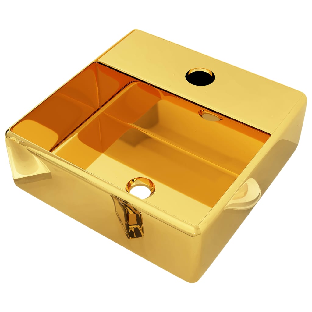 Wash Basin with Faucet Hole 38x30x11.5 cm Ceramic Gold