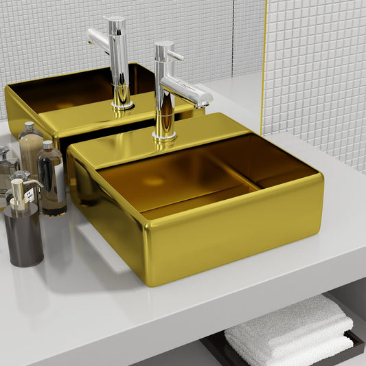 Wash Basin with Faucet Hole 38x30x11.5 cm Ceramic Gold