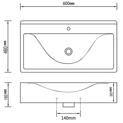 Wash Basin with Overflow 60x46x16 cm Ceramic Silver