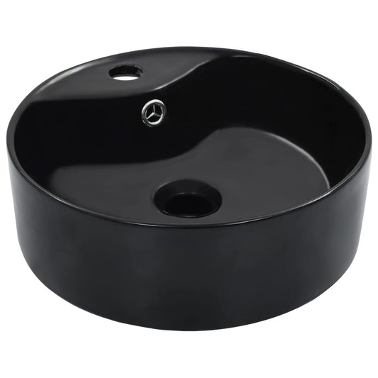 Wash Basin with Overflow 36x13 cm Ceramic Black