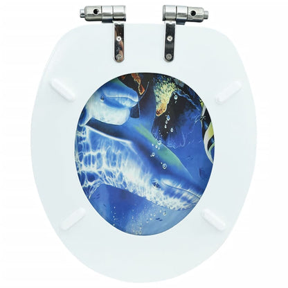 WC Toilet Seat with Soft Close Lid MDF Dolphins Design - 2 pcs