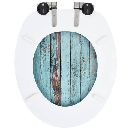 WC Toilet Seat with Soft Close Lid MDF Old Wood Design