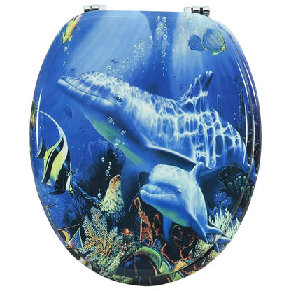 WC Toilet Seat with Soft Close Lid MDF Dolphins Design - 2 pcs