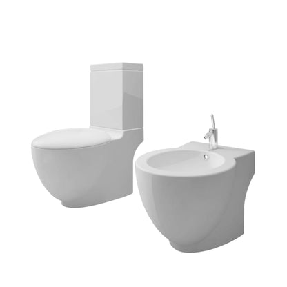 Stand Toilet & Bidet Set White Ceramic