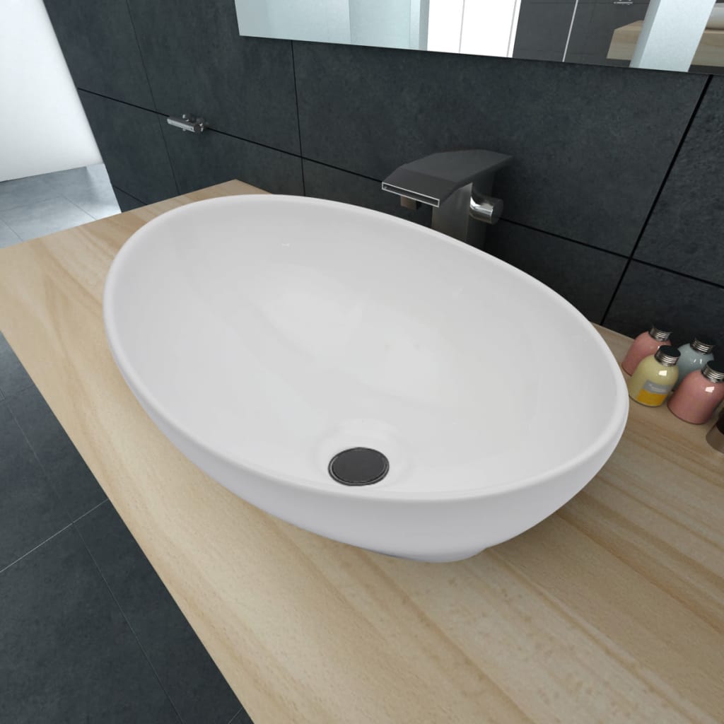 Luxury Ceramic Basin Oval-shaped Sink White 40 x 33 cm - Bend