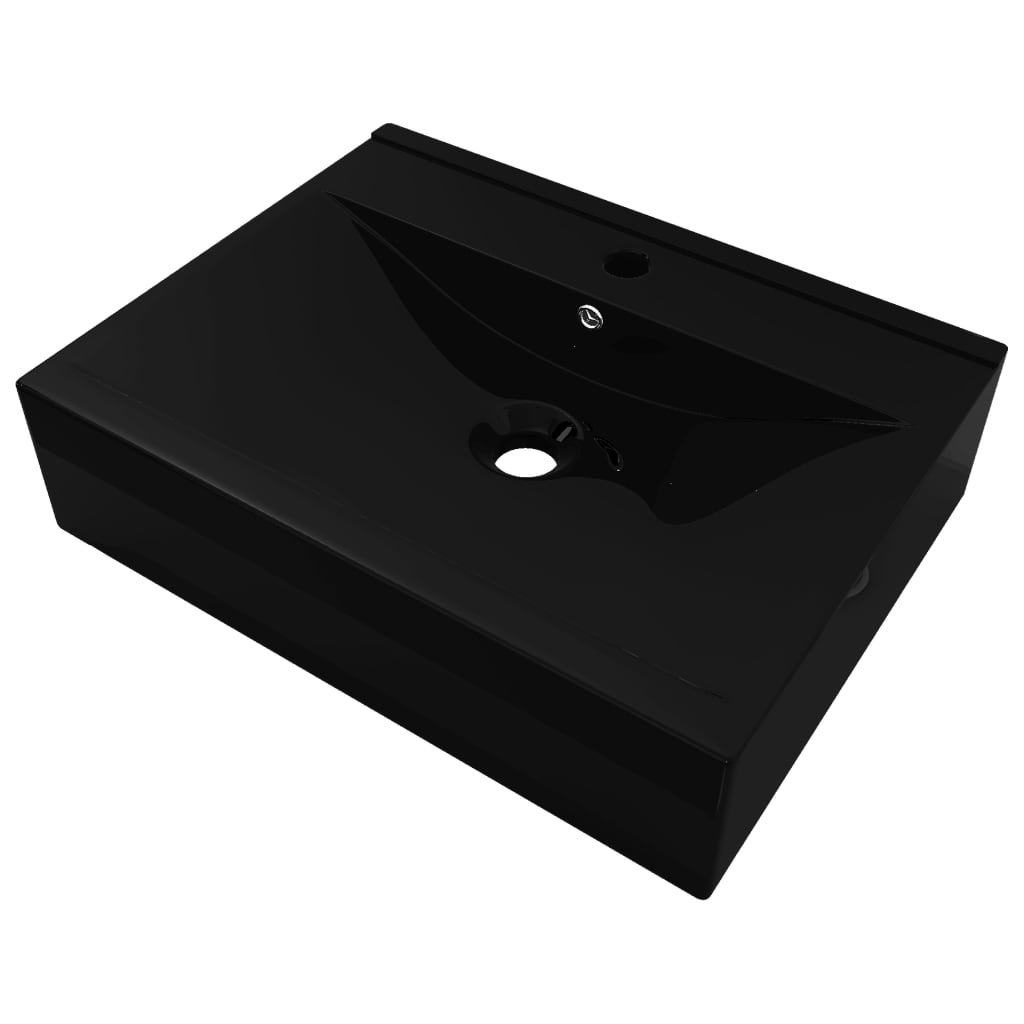 Rectangular Ceramic Basin Black with Faucet Hole 60x46 cm