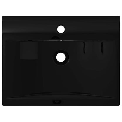 Rectangular Ceramic Basin Black with Faucet Hole 60x46 cm