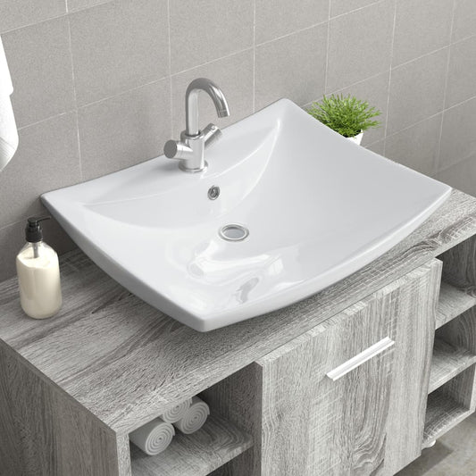 Luxury Ceramic Basin Rectangular with Overflow & Faucet Hole - Bend