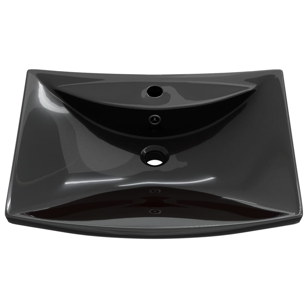 Black Luxury Ceramic Basin Rectangular with Overflow & Faucet Hole - Bend