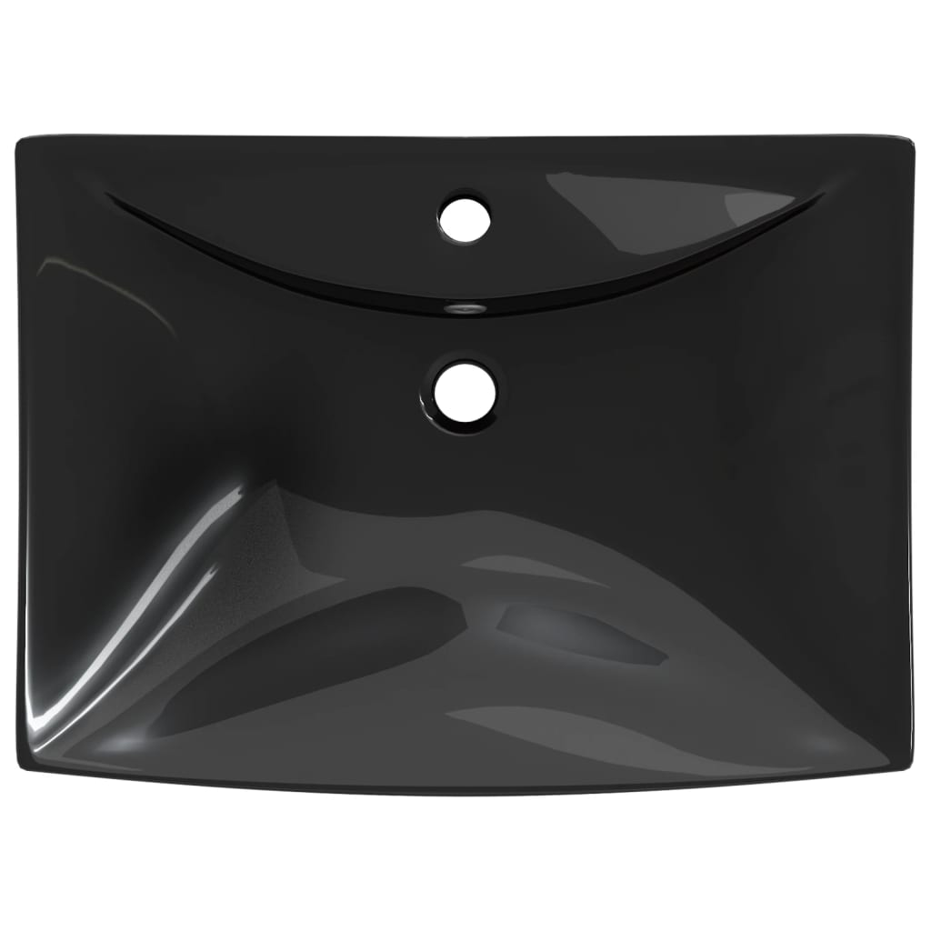 Black Luxury Ceramic Basin Rectangular with Overflow & Faucet Hole - Bend