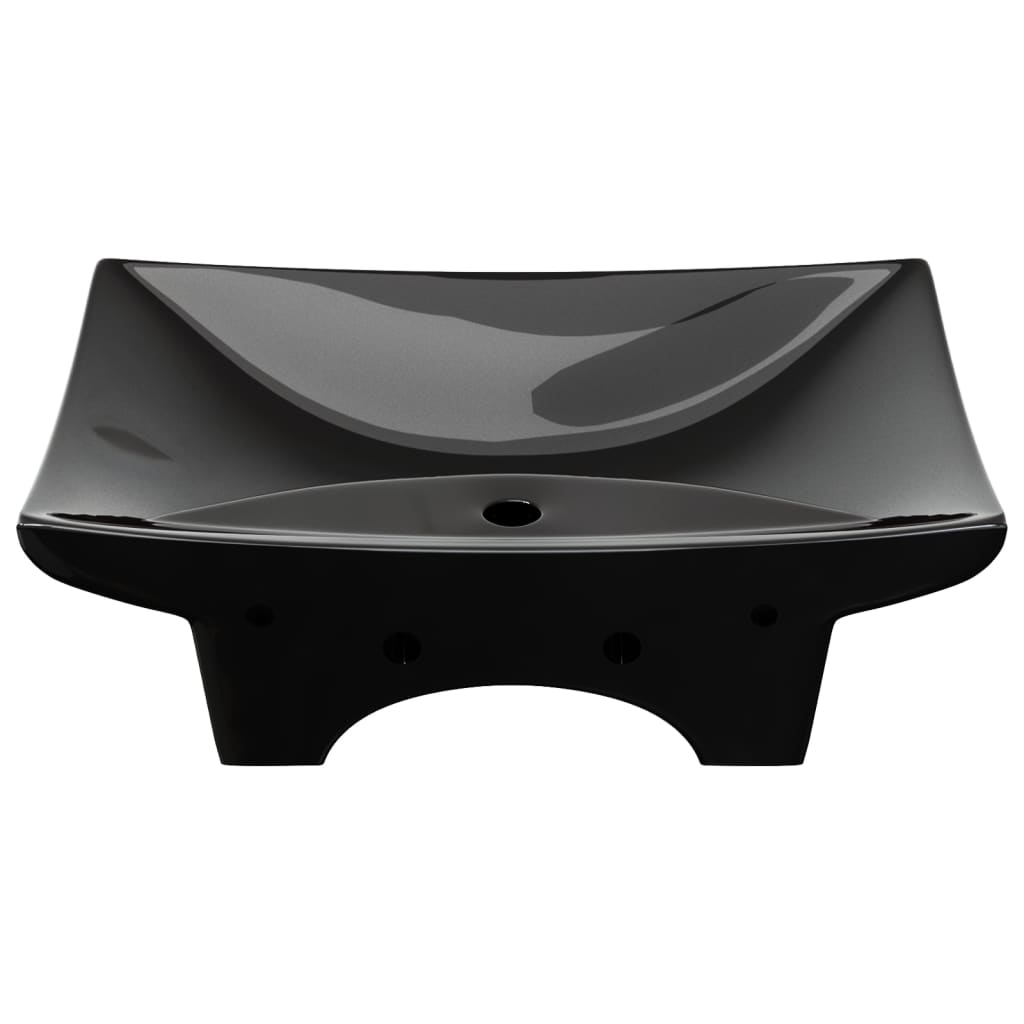 Black Luxury Ceramic Basin Rectangular with Overflow & Faucet Hole - Bend