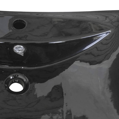 Black Luxury Ceramic Basin Rectangular with Overflow & Faucet Hole - Bend