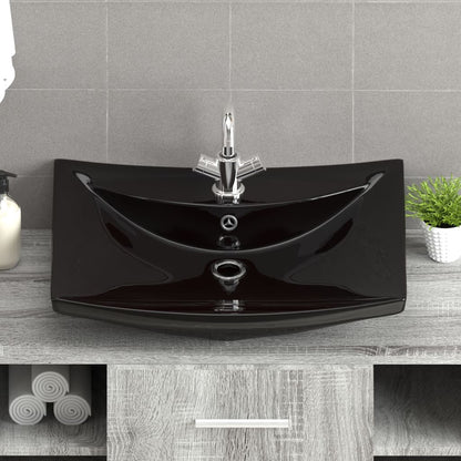 Black Luxury Ceramic Basin Rectangular with Overflow & Faucet Hole - Bend