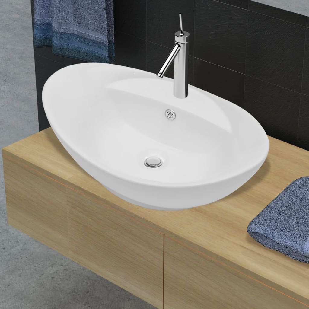 Luxury Ceramic Basin Oval with Overflow and Faucet Hole - Bend