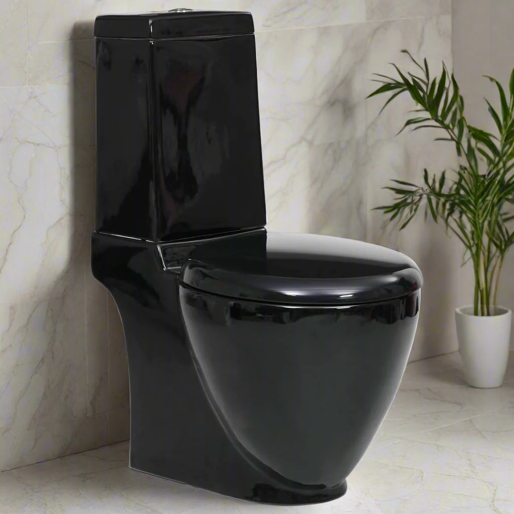 WC Ceramic Toilet Bathroom Round Toilet Bottom Water Flow Black