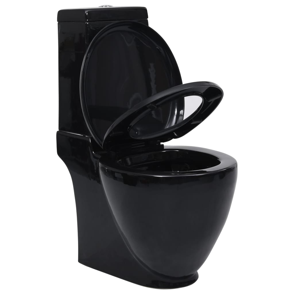 WC Ceramic Toilet Bathroom Round Toilet Bottom Water Flow Black