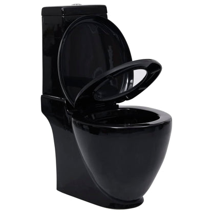 WC Ceramic Toilet Bathroom Round Toilet Bottom Water Flow Black