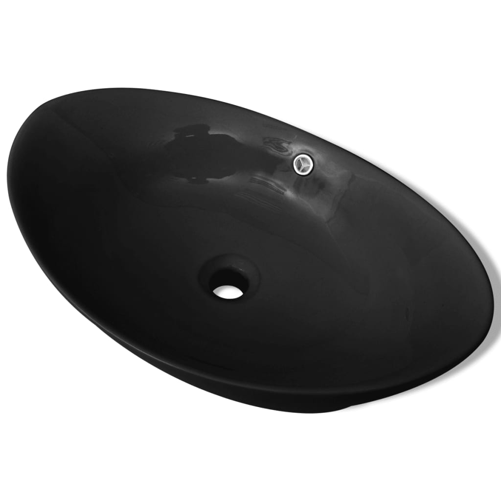 Black Luxury Ceramic Basin Oval with Overflow 59 x 38,5 cm - Bend