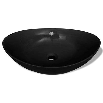 Black Luxury Ceramic Basin Oval with Overflow 59 x 38,5 cm - Bend