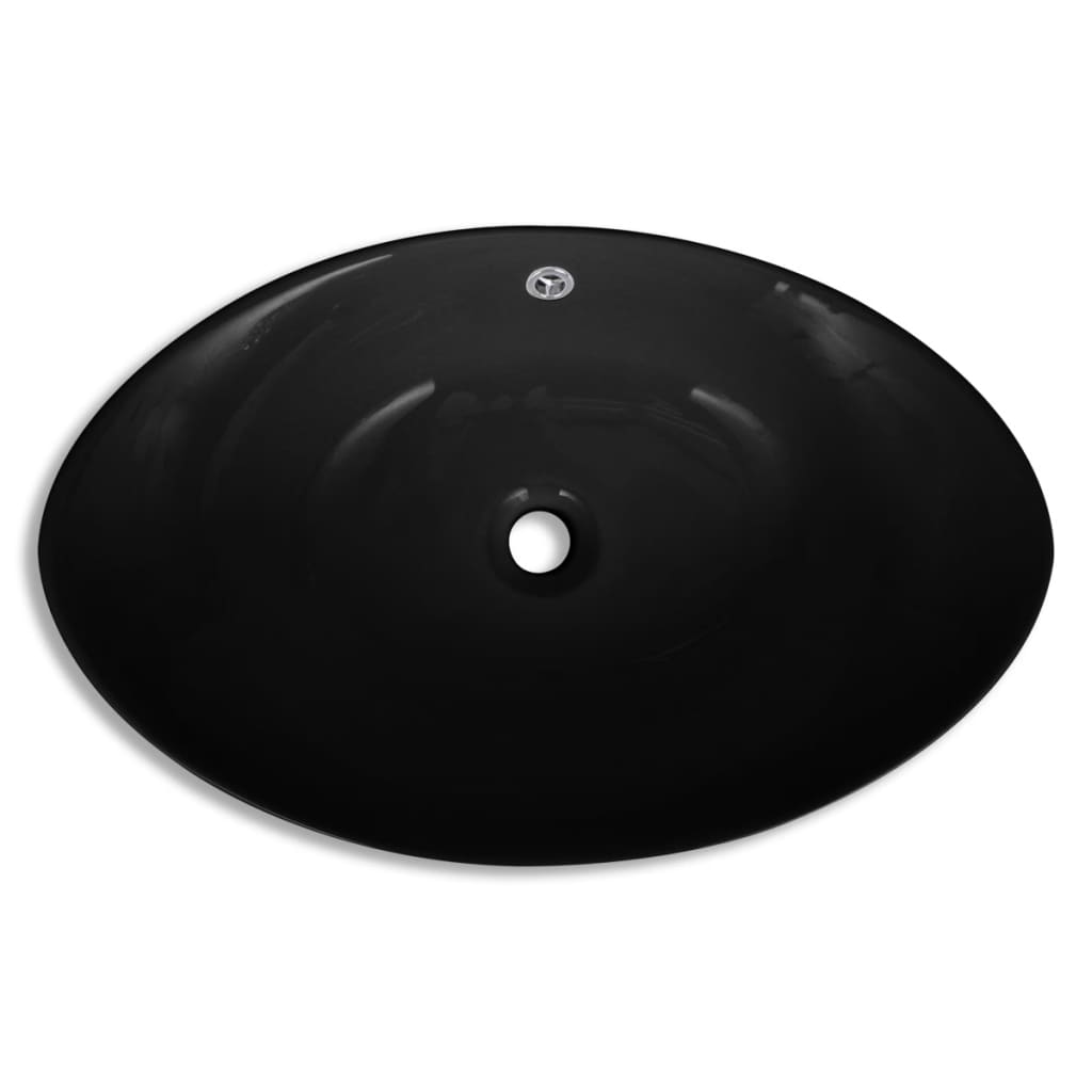 Black Luxury Ceramic Basin Oval with Overflow 59 x 38,5 cm - Bend