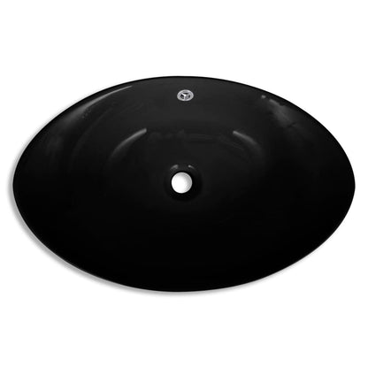 Black Luxury Ceramic Basin Oval with Overflow 59 x 38,5 cm - Bend