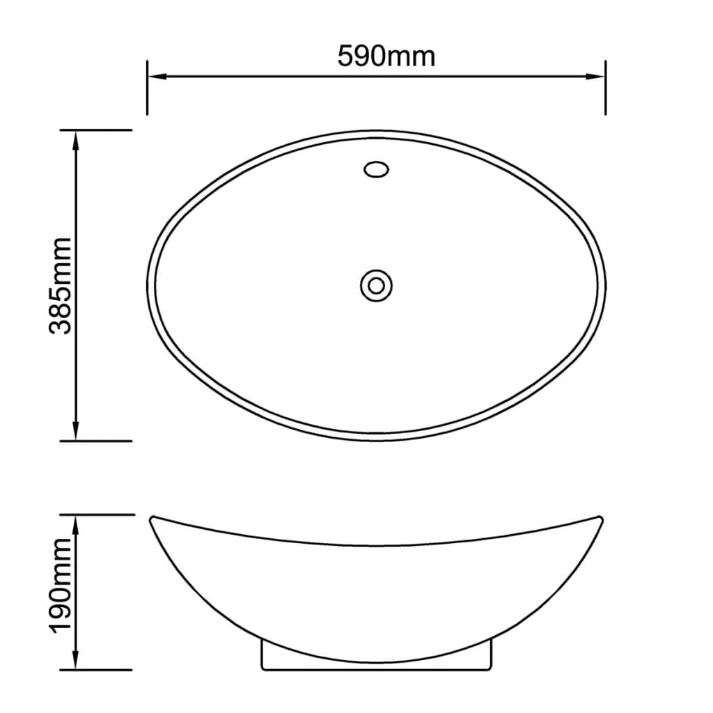 Black Luxury Ceramic Basin Oval with Overflow 59 x 38,5 cm - Bend