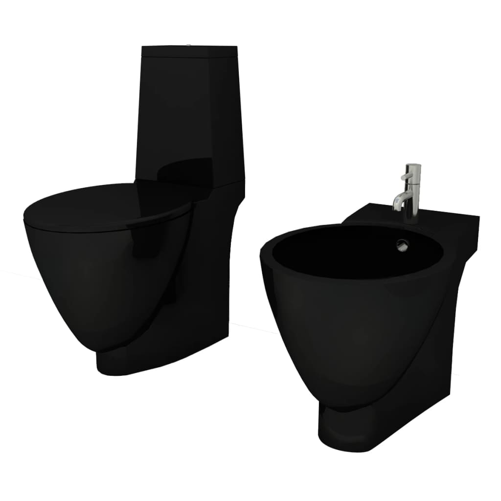 Black Ceramic Toilet & Bidet Set