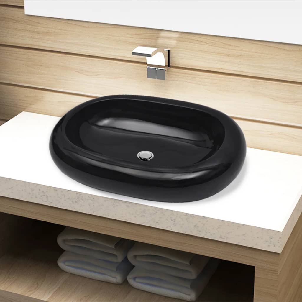 Ceramic Bathroom Sink Basin Black Oval - Bend