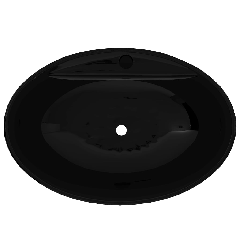 Ceramic Bathroom Sink Basin Faucet/Overflow Hole Black Oval - Bend