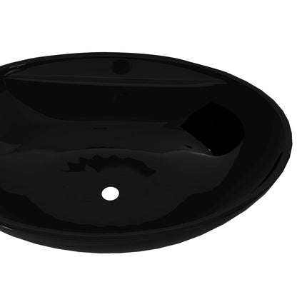 Ceramic Bathroom Sink Basin Faucet/Overflow Hole Black Oval - Bend