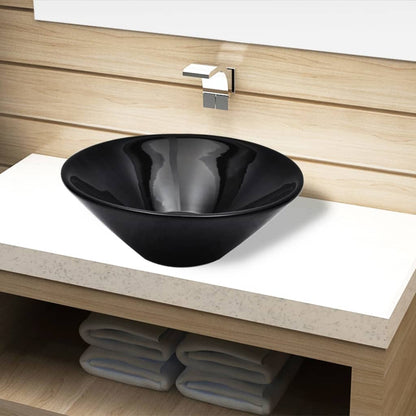 Ceramic Bathroom Sink Basin Black Round - Bend