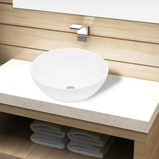 Ceramic Bathroom Sink Basin White Round - Bend