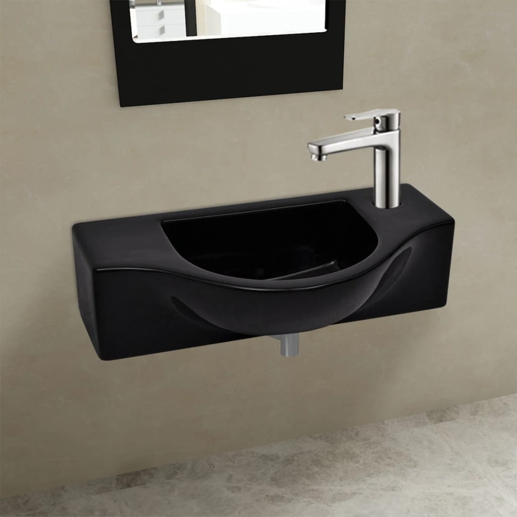 Ceramic Bathroom Sink Basin with Faucet Hole Black - Bend