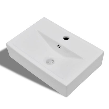 Ceramic Bathroom Sink Basin Faucet/Overflow Hole White Rectangular - Bend